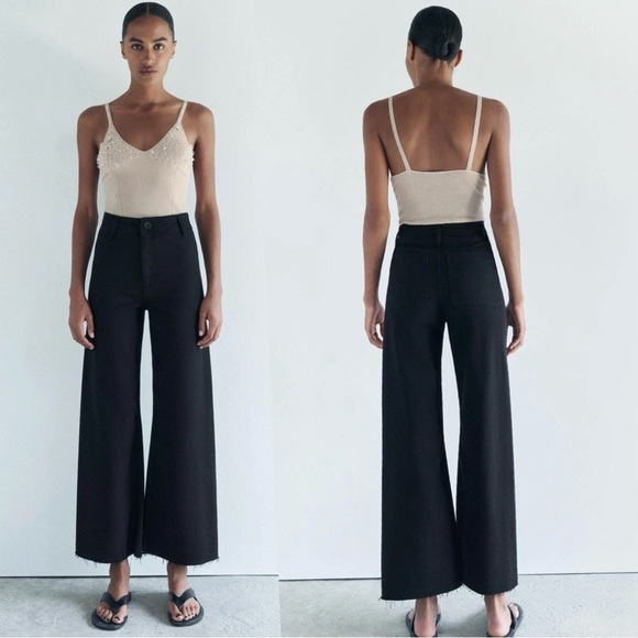 Zara Slim Fit Relaxed Leg High-waisted jeans with back patch pocket size 6 - Picture 1 of 13